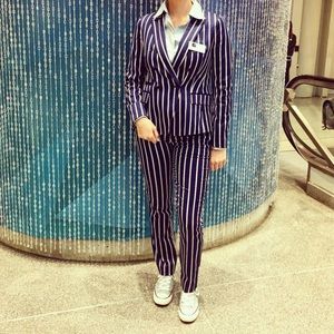 Womens banana republic suit set, pinstripe suit, blue womens pantsuit, business